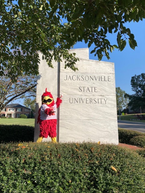Picture of Cocky with Marble JSU Sign